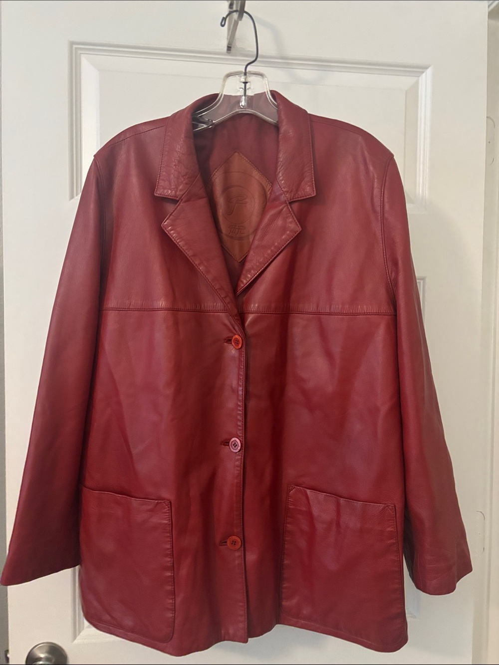 VTG Red Sheep Leather Blazer Jacket Classic Button Front SZ XXL Spain Made 90s
